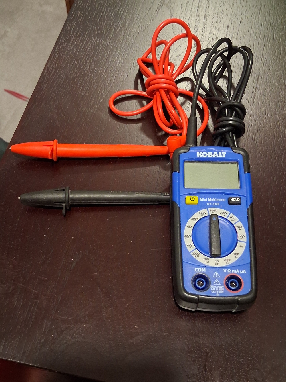 Kobalt Blue Mini Digital Multimeter with Red and Black Leads